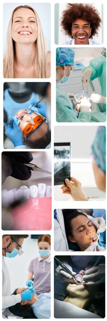 a collage of dental realted images to portray various aspects of the reconstructive oral surgery process