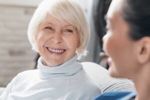 elderly woman at the dentist taking care of her oral health