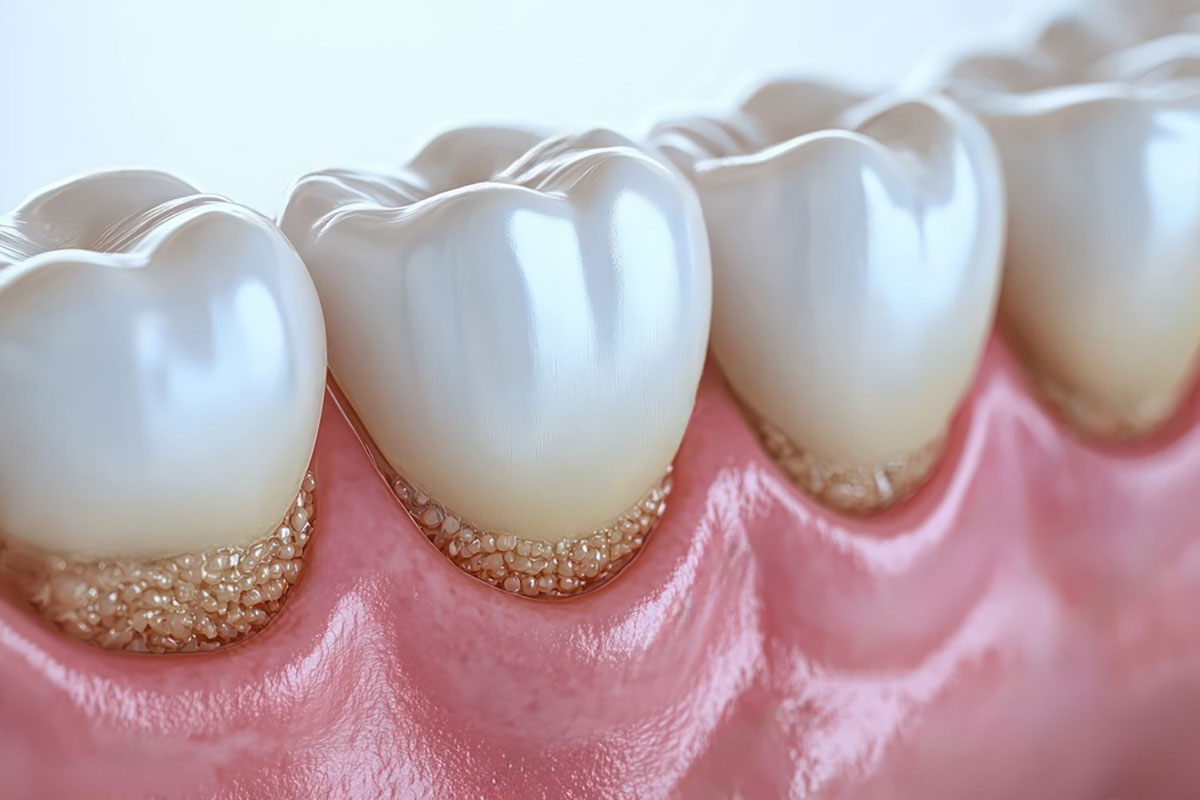 3d diagram showing plaque accumulating along the gumline