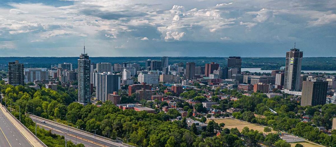 ariel view of the city of Hamilton in Ontario Canada